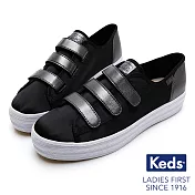 【Keds】TRIPLE KICK 時尚皮革厚底魔鬼氈休閒鞋US6黑