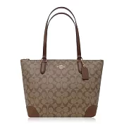 COACH 經典 PVC / 手提 / 肩背托特包卡其駝