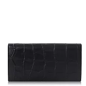 COACH 鱷魚壓紋皮革 / 胸前口袋 對折長夾黑色