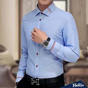 <現貨+預購>英倫紳士點綴拼色百搭襯衫三色-HeHaM淺藍色