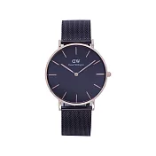 DW Daniel Wellington 經典中的黑色米蘭帶風格時尚優質腕錶-黑+玫瑰金/36mm-DW00100307