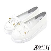【Pretty】韓系百搭流蘇莫卡辛厚底鞋JP22.5白色