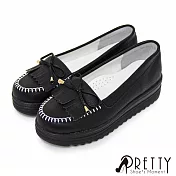 【Pretty】韓系百搭流蘇莫卡辛厚底鞋JP22.5黑色