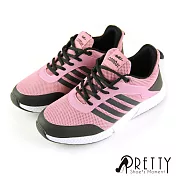 【Pretty】異材質拼接飛織布柔光線條綁帶休閒運動鞋JP23粉紅色