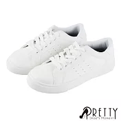 【Pretty】百搭經典款綁帶平底休閒鞋/小白鞋JP24白色