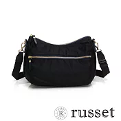 russet經典系列緹花布撞色拉鍊斜背包 黑/藍