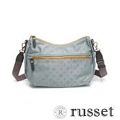russet經典系列緹花布撞色拉鍊斜背包 水藍/灰