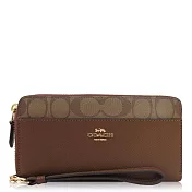 COACH 十字紋皮革和PVC / ACCORDION / 手腕式 長夾卡其駝