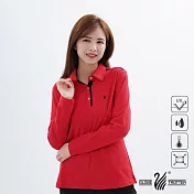 【遊遍天下】女款吸濕排汗抗UV機能長袖POLO衫(GL10033)M紅黑