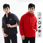 【遊遍天下】二件式男款GlobeTex防水透濕外套+防潑保暖90%羽絨背心(GJ25008)M紅色