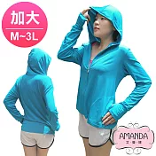 AMANDA艾曼達 加大UV防曬衣 日本製進口連帽T美機能衣條紋(M-大尺碼3L)藍色-M-L