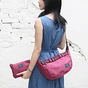 Bagcom 麻感收納斜肩包-麻紫條紋