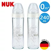 NUK-輕寬口徑玻璃奶瓶240ml-附1號中圓洞矽膠奶嘴0m+ 買一送一(顏色隨機出貨)
