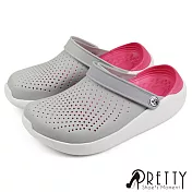 【Pretty】男女 女大尺碼 洞洞鞋 雨鞋 拖鞋 涼鞋 兩穿式 防水 雙彩 輕量 平底 US4 淺灰色
