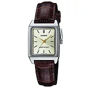【CASIO】經典時尚方形銀框皮革腕錶-羅馬金面(LTP-V007L-9E)