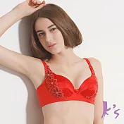 【K’s 凱恩絲】專利蠶絲機能集中側邊素花蕾絲透氣內衣(mo1款)32/70D紅色