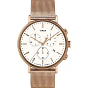 【TIMEX】 天美時 Fairfield Chrono系列 時尚優雅米蘭帶三眼計時手錶 (白面 / 玫瑰金 TXTW2T37200 )