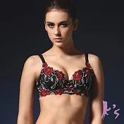 【K’s 凱恩絲】專利蠶絲機能集中質感大花蕾絲內衣(mo2款)32/70A黑色