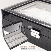 │完全計時│手錶館精緻質感收藏盒【皮革12只裝透明蓋】鱷魚壓紋 附鎖 (皮革02-1) 現貨