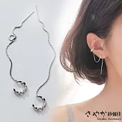 【Sayaka紗彌佳】925純銀甜美個性一式兩戴波浪造型耳環 -白金色