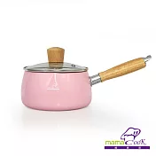 【義大利Mama Cook】日式木柄縮口陶瓷不沾牛奶鍋組(14cm附蓋)-粉紅色