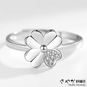 【Sayaka紗彌佳】幸福有約四葉草微鑽造型戒指 -白金色