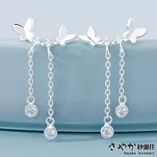 【Sayaka紗彌佳】甜美氣質蝴蝶雙飛流蘇垂墜鑲鑽耳環 -白金色