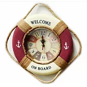 掛鐘 地中海風救生圈掛鐘35cm 紅色 【金奇】