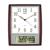 A-ONE TG-0921 咖色長方形夜光刻度LCD雙顯示掛鐘- 夜光