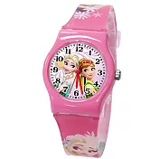 Frozen冰雪奇緣 艾莎和安娜攜手相伴與俏皮雪寶卡通膠錶 - FZ-7124 粉