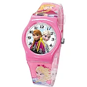 Frozen冰雪奇緣 艾莎和安娜攜手相伴與俏皮雪寶卡通膠錶 - FZ-7114 粉