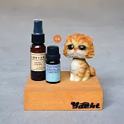 【YACHT 遊艇精品文創】搖頭貓咪原木手機座+檜木擴香精油(送限量檜木純露)C-6 黃貓