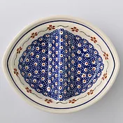 波蘭陶 紅點藍花系列 二格分隔盤 18x15cm 波蘭手工製