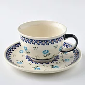 波蘭陶 青藍小花系列 花茶杯盤組 220 ml 波蘭手工製