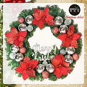 摩達客 台灣製 24吋浪漫朵朵聖誕花豪華綠色聖誕花圈福臨圈(銀紅系)(台灣手工藝製/免組裝) YS-GW24005