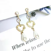 【Ada】戀愛珍珠水鑽圍繞愛心造型珍珠耳環 耳夾 金色 珍珠耳環 夾式耳環 無耳洞