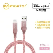 Maktar【蘋果認證】Lightning to USB-A 強韌編織充電/傳輸線 玫瑰金