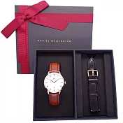 DW Daniel Wellington 經典中的珍貴收藏時尚優質羅馬皮革腕錶-淺咖啡+玫瑰金/38mm