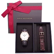 DW Daniel Wellington 經典中的珍貴收藏時尚優質羅馬皮革腕錶-黑色+玫瑰金/38mm