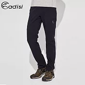 ADISI 男四面彈撥水耐磨修身拼接長褲AP1991037 (S-2XL) (四向彈性、防潑水、磨毛)M黑/黑