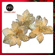 摩達客 花藝★20cm大聖誕花材擺飾插飾*3朵入(香檳金色系)★插花居家藝術