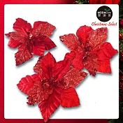 摩達客 花藝★20cm大聖誕花材擺飾插飾*3朵入(浪漫紅色系)★插花居家藝術