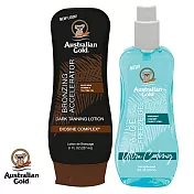 Australian Gold金色澳洲【助曬保養組】急速黝黑助曬乳液+沁涼蘆薈曬傷急救凝膠