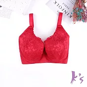 【K’s 凱恩絲】有氧蠶絲幸運花刺繡包覆機能紅色內衣B128款32/70A紅色