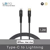 【LAPO】GREAT TOUGH II 極限系列 USB-C to Lightning 防彈纖維傳輸線(1.2M) 深邃黑