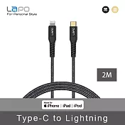 【LAPO】GREAT TOUGH II 極限系列 USB-C to Lightning 防彈纖維傳輸線(2M) 深邃黑