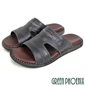 【GREEN PHOENIX】男 拖鞋 鏤空 手工 全真皮 平底 臺灣製 US6 黑色