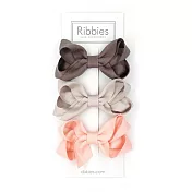 英國Ribbies 雙層中蝴蝶結3入組-棕粉系列