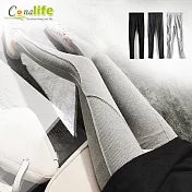 【Conalife】韓版棉質高彈顯瘦螺紋拼接9分褲 M-淺灰