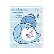 San-X 鯨鯊先生海軍好朋友系列雙開夾鏈袋文件夾。水藍